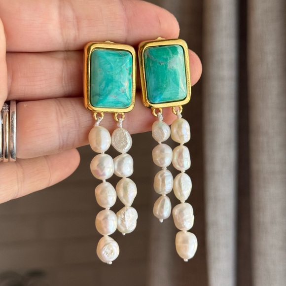 Mayamar Jewelry - New MAYAMAR Turquoise And fresh water pearl Dangle Earrings